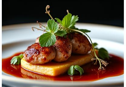 Plat raffiné du 17ème siècle, viande en sauce avec des herbes délicates