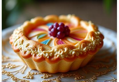 Pâtisserie élégante de la Renaissance, gâteau aux fruits confits dorés