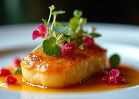 Plat français sophistiqué avec garniture artistique